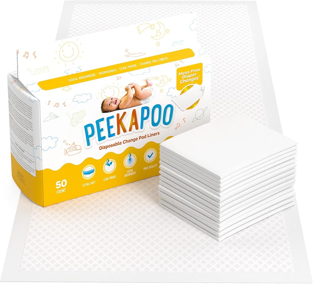 Peekapoo Disposable Baby Changing Pad Liners, 50 Pack